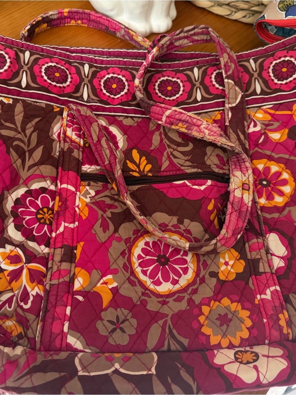 Vera Bradley Pink and Brown Quilted Floral Tote